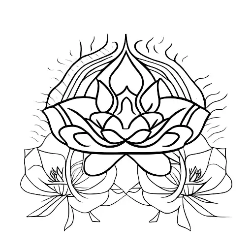 An eye with lotus petals as eyelashes tattoo design idea