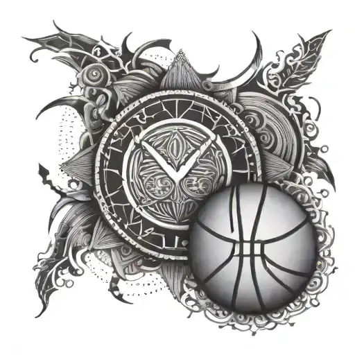 An intricate mandala design representing balance and harmony, with hidden basketball and crossfit symbols throughout tattoo design idea