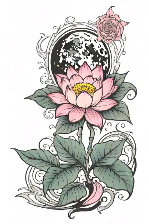 full moon and pink lotus tattoo design idea