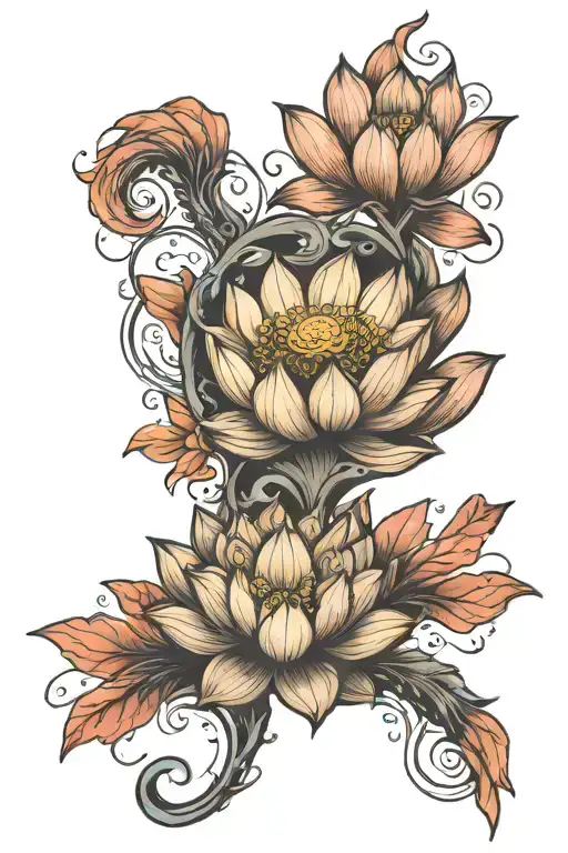 lotus in moon tattoo design idea