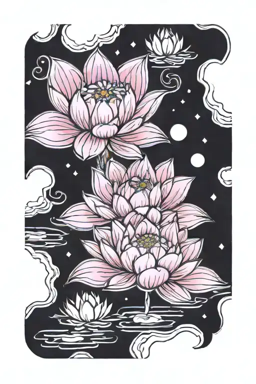full moon and pink lotus tattoo design idea