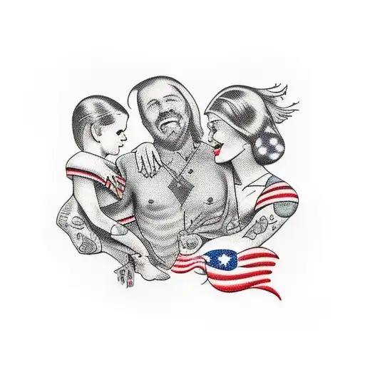 mother and two sons using lines tattoo design idea