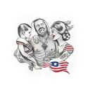 mother and two sons using lines tattoo design idea