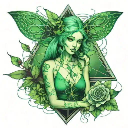 Absinthe Green Fairy and Triangles Overlapping One triangle tattoo design idea