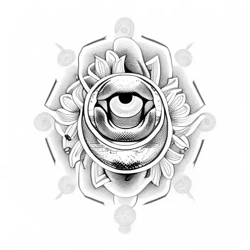 snake with semicolon in the eye surrounded by white spider lillies tattoo design idea