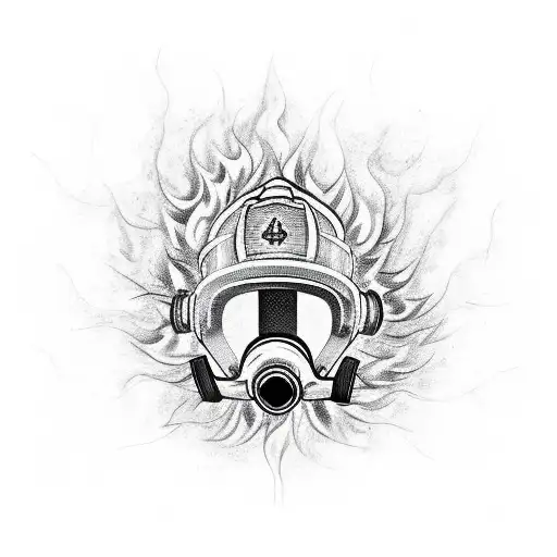 Firefighter helmet engulfed in flames tattoo design idea