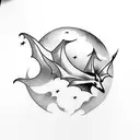 bat flying half moon  tattoo design idea