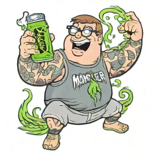 Peter griffin holding a monster energy drink tattoo design idea
