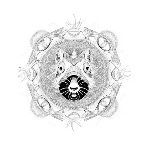 A mesmerizing mandala design featuring a variety of animals such as cats, pigs, and safari animals, all interconnected in a symmetrical pattern. tattoo design idea