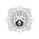 A mesmerizing mandala design featuring a variety of animals such as cats, pigs, and safari animals, all interconnected in a symmetrical pattern. tattoo design idea