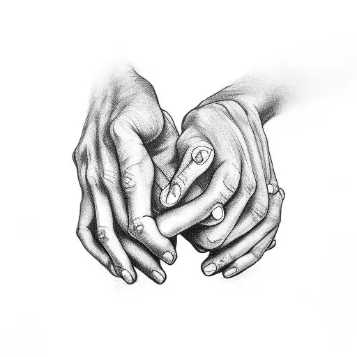 Hand together as a form of prayer holding a third of a cross tattoo design idea