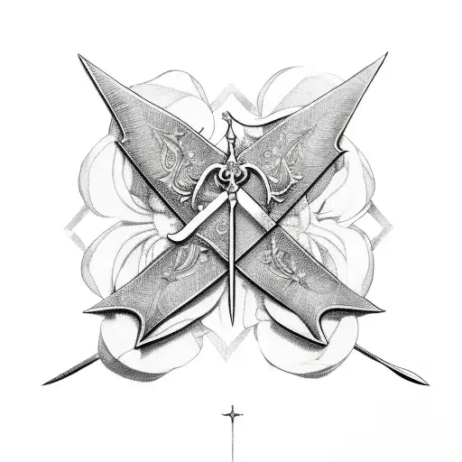 sword embeded with cross and butterflies tattoo design idea