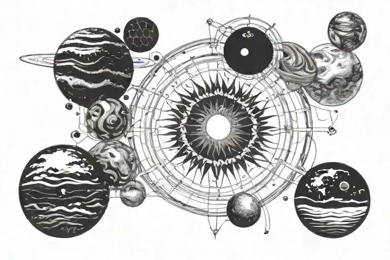 Symbols of the elements of the solar system arranged in order of distance from the sun tattoo design idea
