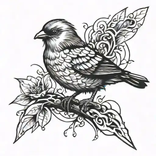 Rave bird perched tattoo design idea