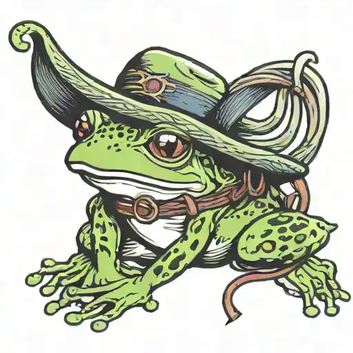cute frog wearing a cowboy hat carrying a lasso tattoo design idea