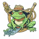 cute frog wearing a cowboy hat carrying a lasso tattoo design idea