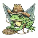 cute frog wearing a cowboy hat carrying a lasso tattoo design idea