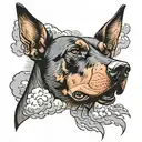 doberman head surrounded by clouds and a storm  tattoo design idea