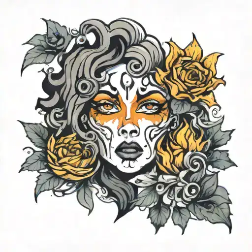 eyes like fire, funeral pyre, garden of eden tattoo design idea