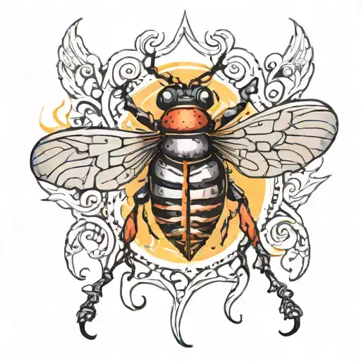 eyes like fire, winged insect, funeral pyre, garden of eden tattoo design idea