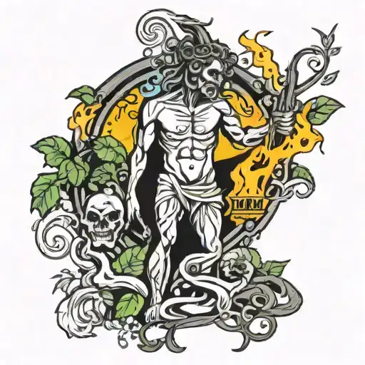 Garden of Eden with a funeral pyre tattoo design idea