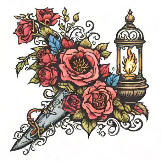 Garden of Eden with a funeral pyre tattoo design idea