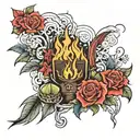 Garden of Eden with a funeral pyre tattoo design idea