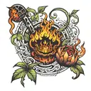 Garden of Eden with a funeral pyre tattoo design idea