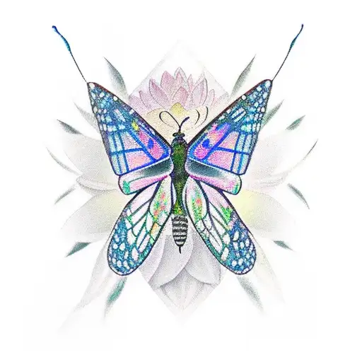  It is a monarch butterfly wing on the left, a semi-colon as the body, and 6 waterlilies making the right wing. tattoo design idea