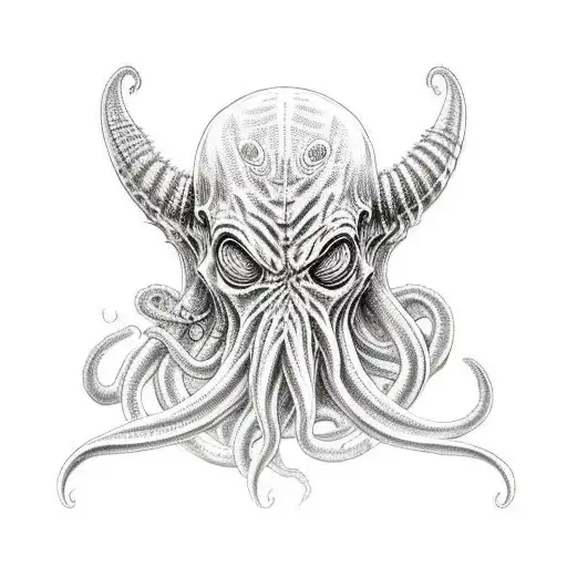 cthulhu head in viking style tattoo design idea