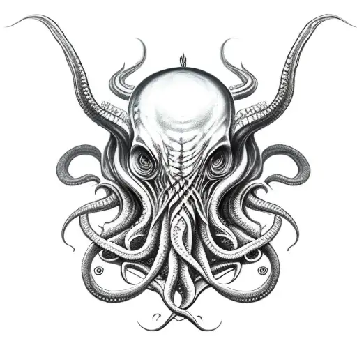 cthulhu head in viking style tattoo design idea
