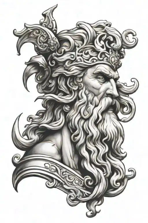 face of zeus and poseidon tattoo design idea