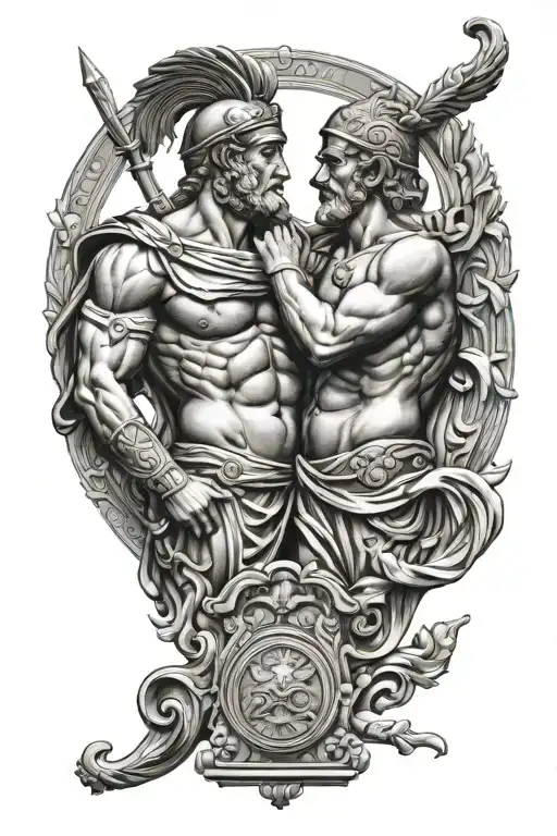 greek statue ares and apollo tattoo design idea