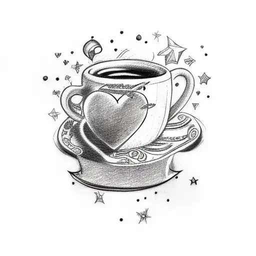 an armband tattoo containing a coffee cup, a scribble, a genie lamp, a heart and a david star tattoo design idea