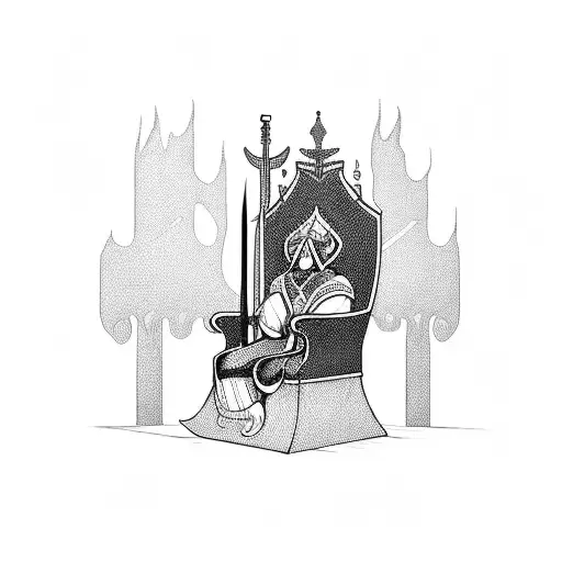 King sitting on a throne with his right hand resting on a sword tattoo design idea