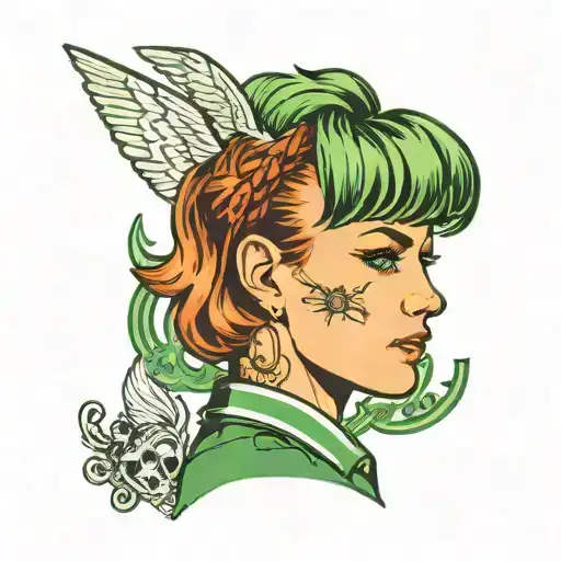 green haired punk woman with bangs wearing fred perry polo tattoo design idea
