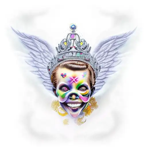 black cherub with crown  tattoo design idea