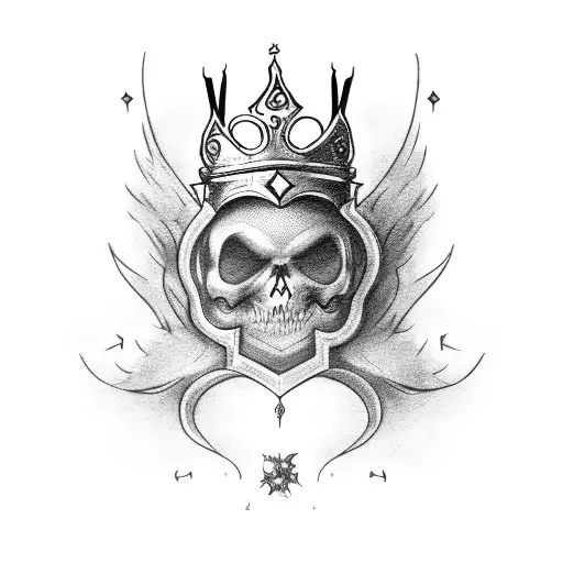 black cherub with crown and weapon tattoo design idea