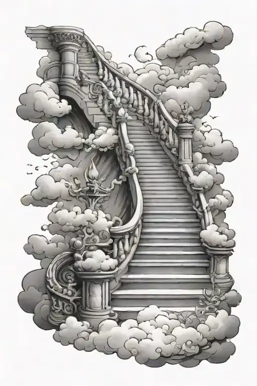 heaven staircase with clouds tattoo design idea