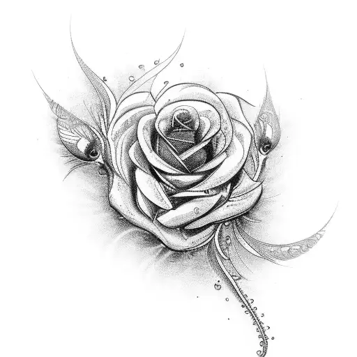 peacock fearher and roses tattoo design idea