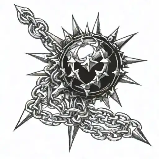 flail spiked ball on chain  tattoo design idea
