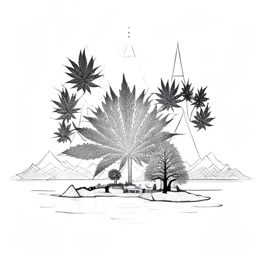 diamond outline with cannabis trees and nyc skyline  tattoo design idea