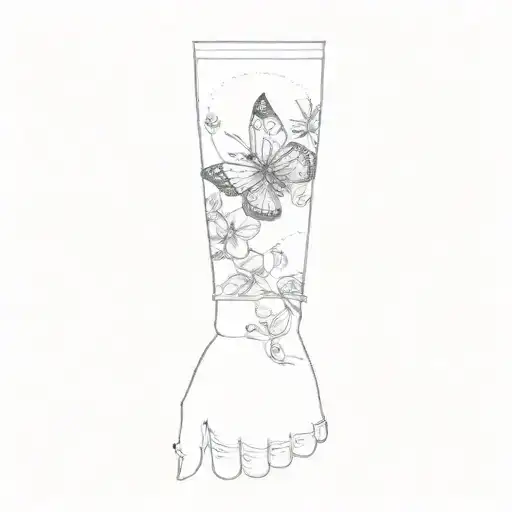 a butterfly and flowers on a wrist tattoo design idea
