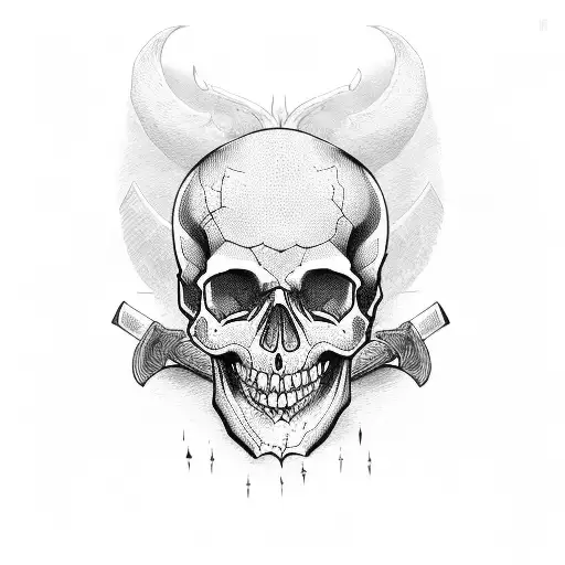 skull and bones with axe tattoo design idea