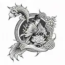 Samurai with yin Yang koi fish and lotus flower below tattoo design idea