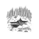 A rustic cabin nestled in the rocky hills of America tattoo design idea