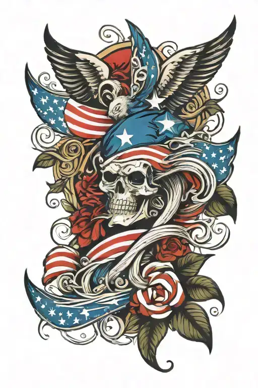 patriotic arm sleeve tattoo design idea