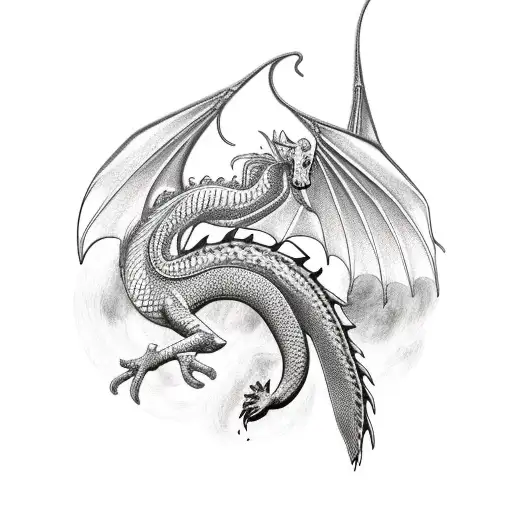 medieval holy dragon with lilium and ruby tattoo design idea