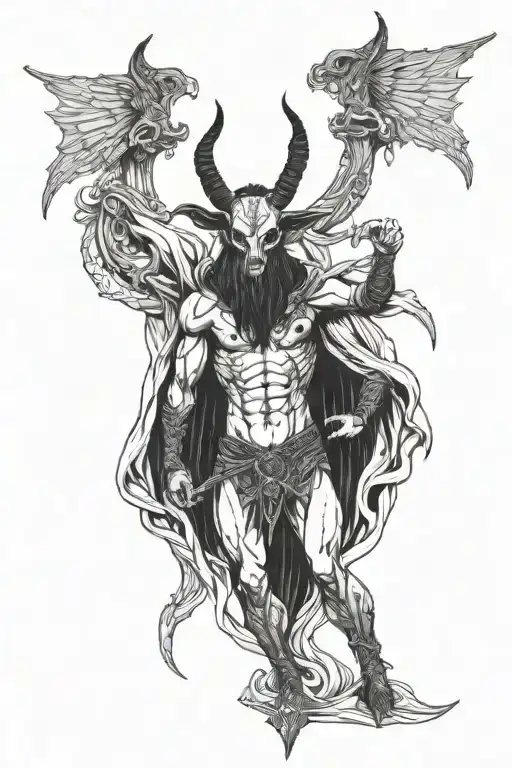 baphomet satanist full body cape  tattoo design idea