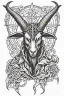 baphomet satanist goat head half body in cloak wrapped pentagram reverse cross tattoo design idea